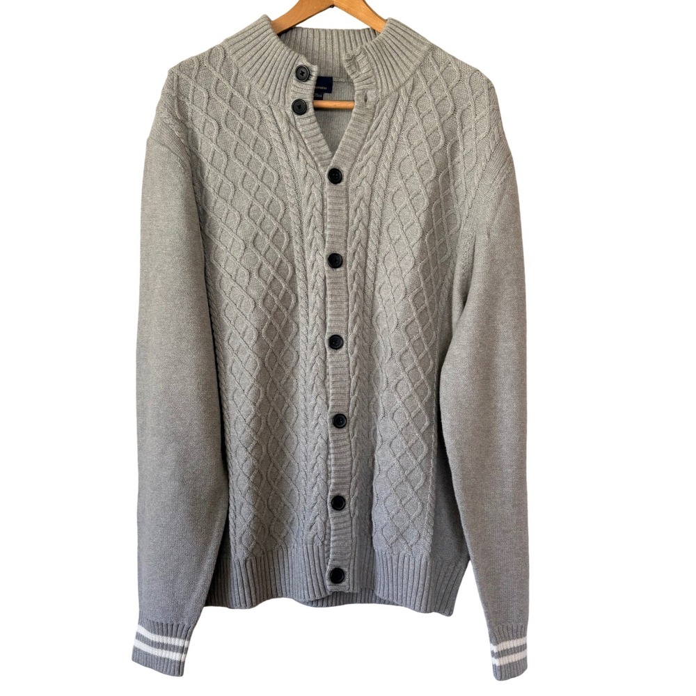 Brooks Brothers Mens XXL Gray Cotton Cable Knit Button‎ Front Sweater Cardigan